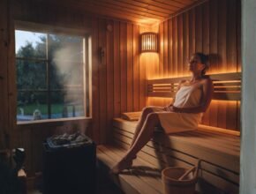 Miért hat teljesen másképp a szauna reggel és este?, nő szaunában ül