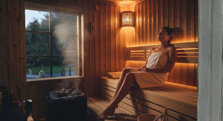 Miért hat teljesen másképp a szauna reggel és este?, nő szaunában ül